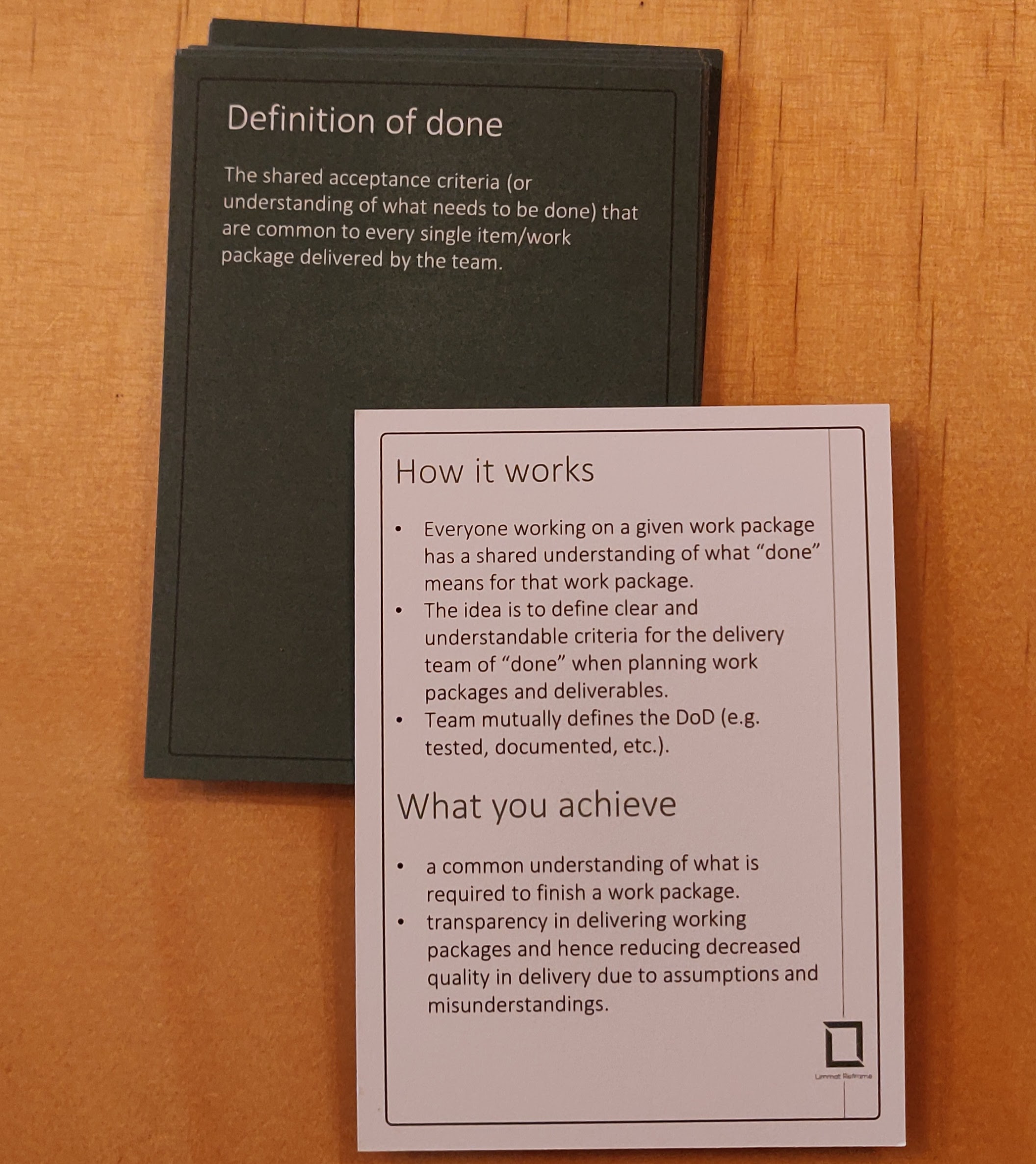Agile Booster Deck LimmatReframe showing the Definition of Done